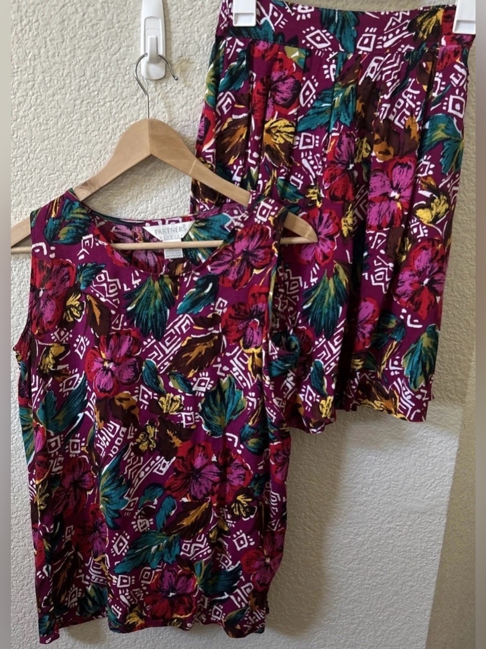 Partners 90’s Vintage 100% Rayon Tropical Tank & Shorts Set Pockets Resort •DESC